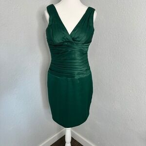 Cache Emerald Green Satin Ruched Cocktail Sheath Dress – Classic Party Glam S 10
